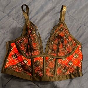Victoria's Secret Red and Black Plaid Bralette Size Large
